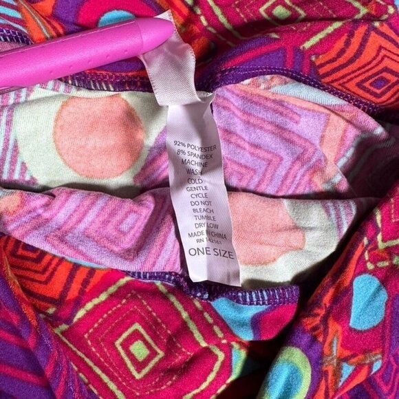 LuLaRoe 80s 90s Y2K Raver Clubkid Geo Pink Purple Shapes Leggings One Size OS - Picture 4 of 6